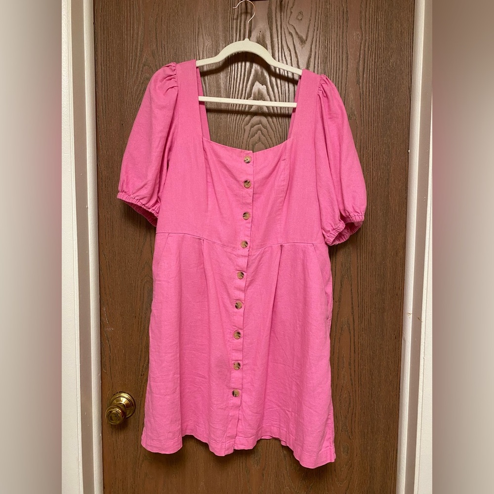 Old Navy Puff-Sleeve Linen-Blend Mini Dress